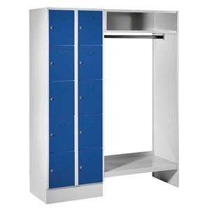 Wolf Privé-vakkenkast systeem, 10 vakken links, 10 kleerhangers, totale breedte 1470 mm, vakbreedte 298 mm, gentiaanblauw