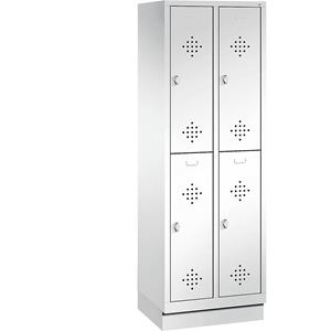 C+P CLASSIC Garderobenschrank mit Sockel, doppelstöckig, 2 Abteile, je 2 Fächer, Abteilbreite 300 mm, verkehrsweiß
