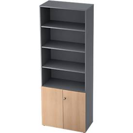 TOPAS LINE stellingkast, 4 OH legbord/2 OH deuren, grafiet/eiken