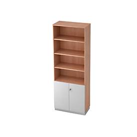 Kast met legborden 6 ordnerhoogten, 2 ordnerhoogten gesloten, B 800 x D 420 mm, notenboom/zilver