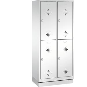 C+P CLASSIC Garderobenschrank mit Sockel, doppelstöckig, 2 Abteile, je 2 Fächer, Abteilbreite 400 mm, verkehrsweiß