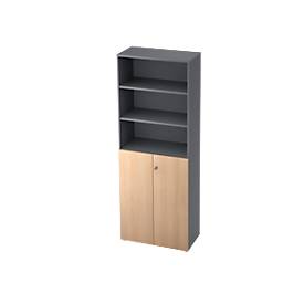 TOPAS LINE stellingkast, 3 OH legbord/3 OH deuren, grafiet/eiken