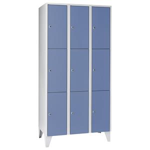 Wolf Schließfachschrank, 3 Abteile, 9 Fächer, Breite 900 mm, taubenblau