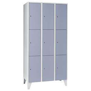 Wolf Schließfachschrank, 3 Abteile, 9 Fächer, Breite 900 mm, silbergrau