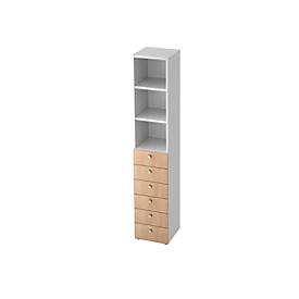 Combinatiekast TOPAS LINE, 6 dossierhoogtes, legborden + 6 laden, wit/eiken