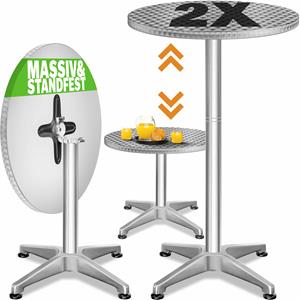 Casaria Hoge tafel set van 2 zilver aluminium Ø60cm inklapbaar, in hoogte verstelbaar