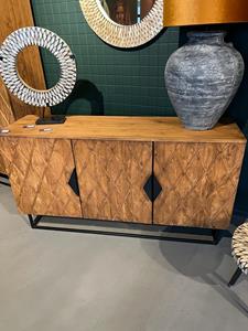 Industrielemeubelshop Teakhouten dressoir Adam met deuren 220 x 45 x 90 cm