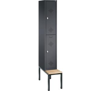 C+P CLASSIC Garderobenschrank mit untergebauter Sitzbank, doppelstöckig, 1 Abteil, je 2 Fächer, Abteilbreite 300 mm, schwarzgrau