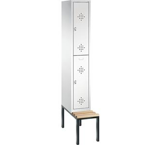C+P CLASSIC Garderobenschrank mit untergebauter Sitzbank, doppelstöckig, 1 Abteil, je 2 Fächer, Abteilbreite 300 mm, verkehrsweiß