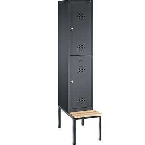 C+P CLASSIC Garderobenschrank mit untergebauter Sitzbank, doppelstöckig, 1 Abteil, je 2 Fächer, Abteilbreite 400 mm, schwarzgrau
