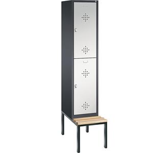 C+P CLASSIC Garderobenschrank mit untergebauter Sitzbank, doppelstöckig, 1 Abteil, je 2 Fächer, Abteilbreite 400 mm, schwarzgrau / lichtgrau