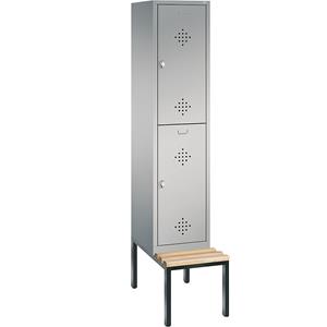 C+P CLASSIC Garderobenschrank mit untergebauter Sitzbank, doppelstöckig, 1 Abteil, je 2 Fächer, Abteilbreite 400 mm, weißaluminium