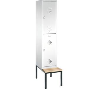 C+P CLASSIC Garderobenschrank mit untergebauter Sitzbank, doppelstöckig, 1 Abteil, je 2 Fächer, Abteilbreite 400 mm, verkehrsweiß
