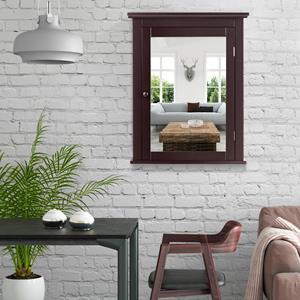 costway Badkamer Spiegelkast met Enkele Deur en Verstelbare Plank in 5 Posities 56 x 14 x 69,5cm Bruin/Wit/Grijs