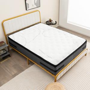 Costway 32 cm Dikke Traagschuimmatras H2 Cool Gel-Geïnfuseerde Hybride Matras Zachte Gebreide Stoffen Hoes 140 x 200cm