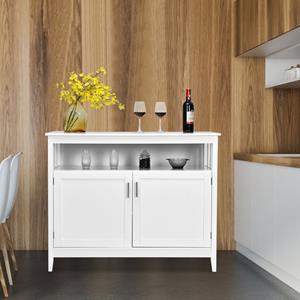 Costway Sideboard Keukenkast Opbergkast met 2 Deuren en Verstelbare Plank Buffetkast voor Woonkamer Eetkamer Wit 114 x 51 x 91 cm