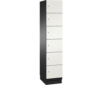 C+P CAMBIO-lockerkast met HPL deuren, 6 vakken, kastframe zwartgrijs / deur wit, breedte 400 mm