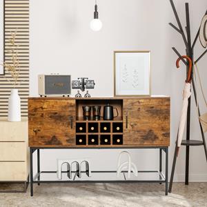 Costway Industrieel Buffet Dressoir Vrijstaande Keukenkast met Wijnrek Roosterplank & 2 Deurkasten Consoletafel voor Eetkamer Hal Bruin