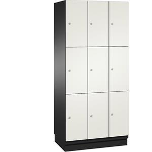 C+P CAMBIO-lockerkast met HPL deuren, 9 vakken, kastframe zwartgrijs / deur wit, breedte 900 mm