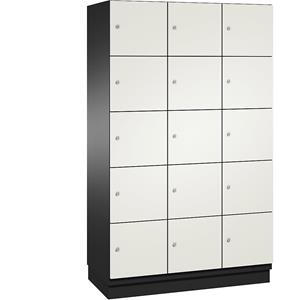 C+P CAMBIO-lockerkast met HPL deuren, 15 vakken, kastframe zwartgrijs / deur wit, breedte 1200 mm