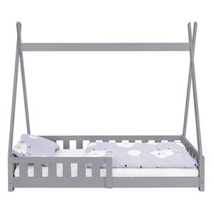 ml-design Kinderbett Tipi mit Lattenrost, 80x160 cm, Hellgrau, aus Kiefernholz, Indianer Bett für Mädchen & Jungen, Hausbett mit Zaun, Kinderhaus Jugendbett