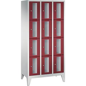 C+P CLASSIC Fächerschrank, Fachhöhe 375 mm, mit Füßen, 12 Fächer, Breite 900 mm, Tür rubinrot