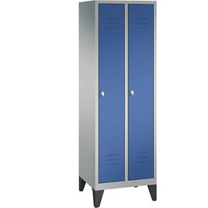 C+P Opbergkast CLASSIC met poten, 2 afdelingen, afdelingsbreedte 300 mm, blank aluminiumkleurig / gentiaanblauw