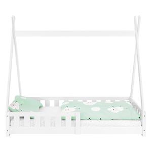 ML-DESIGN Kinderbett Hausbett mit Rausfallschutz und Lattenrost Massivholz, Bett 80x160 cm Weiß mit Matratze 10cm Kiefernholz mit Zaun