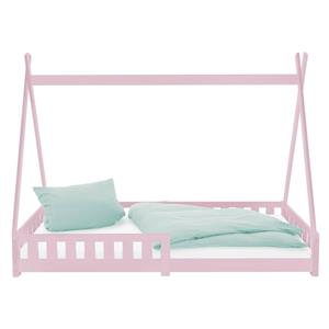 ML-DESIGN Kinderbett Hausbett mit Rausfallschutz und Lattenrost Massivholz, Bett 90x200 cm Mint mit Matratze 10cm Kiefernholz mit Zaun
