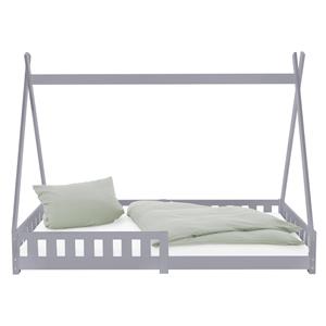 ML-DESIGN Kinderbett Tipi Bett Hausbett mit Zaun Jugendbett Spielbett Holzbett, Hellgrau 90x200cm mit Matratze Rausfallschutz & Lattenrost Kiefernholz