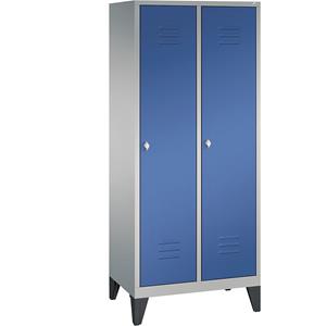 C+P CLASSIC Aufbewahrungsschrank mit Füßen, 2 Abteile, Abteilbreite 400 mm, weißaluminium / enzianblau