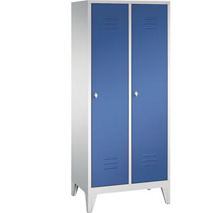 C+P CLASSIC Aufbewahrungsschrank mit Füßen, 2 Abteile, Abteilbreite 400 mm, lichtgrau / enzianblau
