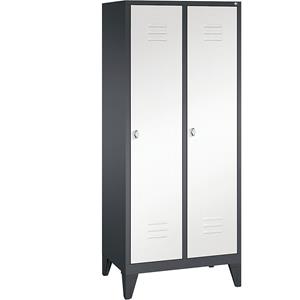 C+P CLASSIC Aufbewahrungsschrank mit Füßen, 2 Abteile, Abteilbreite 400 mm, schwarzgrau / verkehrsweiß