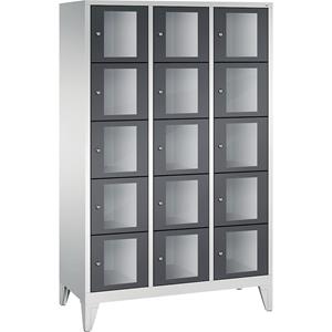 C+P CLASSIC Fächerschrank, Fachhöhe 295 mm, mit Füßen, 15 Fächer, Breite 1200 mm, Tür schwarzgrau