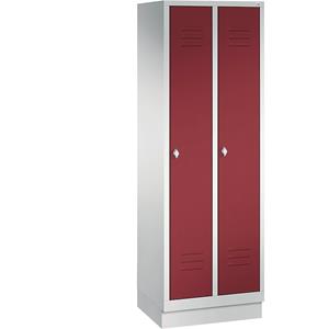 C+P CLASSIC Aufbewahrungsschrank mit Sockel, 2 Abteile, Abteilbreite 300 mm, lichtgrau / rubinrot
