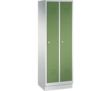 C+P CLASSIC Aufbewahrungsschrank mit Sockel, 2 Abteile, Abteilbreite 300 mm, lichtgrau / resedagrün