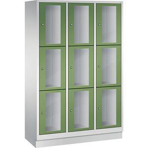 C+P CLASSIC Fächerschrank, Fachhöhe 510 mm, mit Sockel, 9 Fächer, Breite 1200 mm, Tür resedagrün