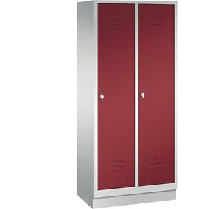 C+P CLASSIC Aufbewahrungsschrank mit Sockel, 2 Abteile, Abteilbreite 400 mm, lichtgrau / rubinrot
