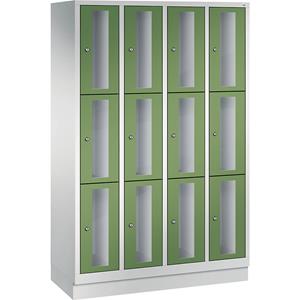C+P CLASSIC Fächerschrank, Fachhöhe 510 mm, mit Sockel, 12 Fächer, Breite 1190 mm, Tür resedagrün