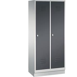 C+P CLASSIC Aufbewahrungsschrank mit Sockel, 2 Abteile, Abteilbreite 400 mm, lichtgrau / schwarzgrau