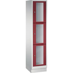 C+P CLASSIC Fächerschrank, Fachhöhe 510 mm, mit Sockel, 3 Fächer, Breite 420 mm, Tür rubinrot