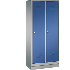 C+P CLASSIC Aufbewahrungsschrank mit Sockel, 2 Abteile, Abteilbreite 400 mm, weißaluminium / enzianblau