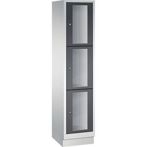 C+P CLASSIC Fächerschrank, Fachhöhe 510 mm, mit Sockel, 3 Fächer, Breite 420 mm, Tür schwarzgrau