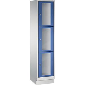 C+P CLASSIC Fächerschrank, Fachhöhe 510 mm, mit Sockel, 3 Fächer, Breite 420 mm, Tür enzianblau