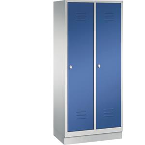 C+P CLASSIC Aufbewahrungsschrank mit Sockel, 2 Abteile, Abteilbreite 400 mm, lichtgrau / enzianblau