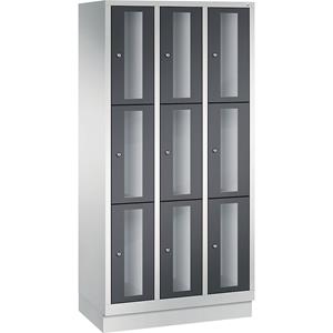 C+P CLASSIC Fächerschrank, Fachhöhe 510 mm, mit Sockel, 9 Fächer, Breite 900 mm, Tür schwarzgrau