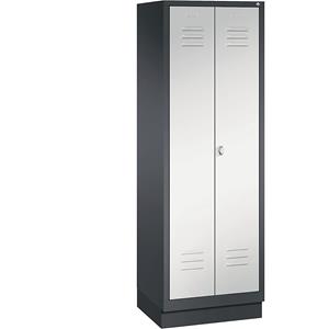 C+P CLASSIC Aufbewahrungsschrank mit Sockel, zueinander schlagende Türen, 2 Abteile, Abteilbreite 300 mm, schwarzgrau / lichtgrau
