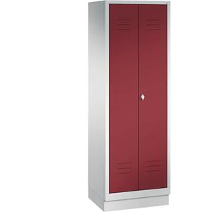 C+P CLASSIC Aufbewahrungsschrank mit Sockel, zueinander schlagende Türen, 2 Abteile, Abteilbreite 300 mm, lichtgrau / rubinrot