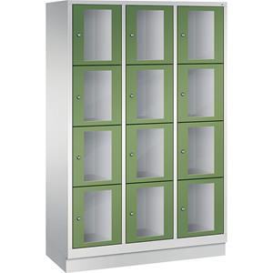 C+P CLASSIC Fächerschrank, Fachhöhe 375 mm, mit Sockel, 12 Fächer, Breite 1200 mm, Tür resedagrün