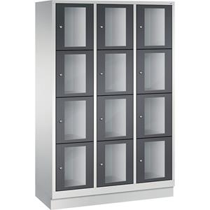 C+P CLASSIC Fächerschrank, Fachhöhe 375 mm, mit Sockel, 12 Fächer, Breite 1200 mm, Tür schwarzgrau